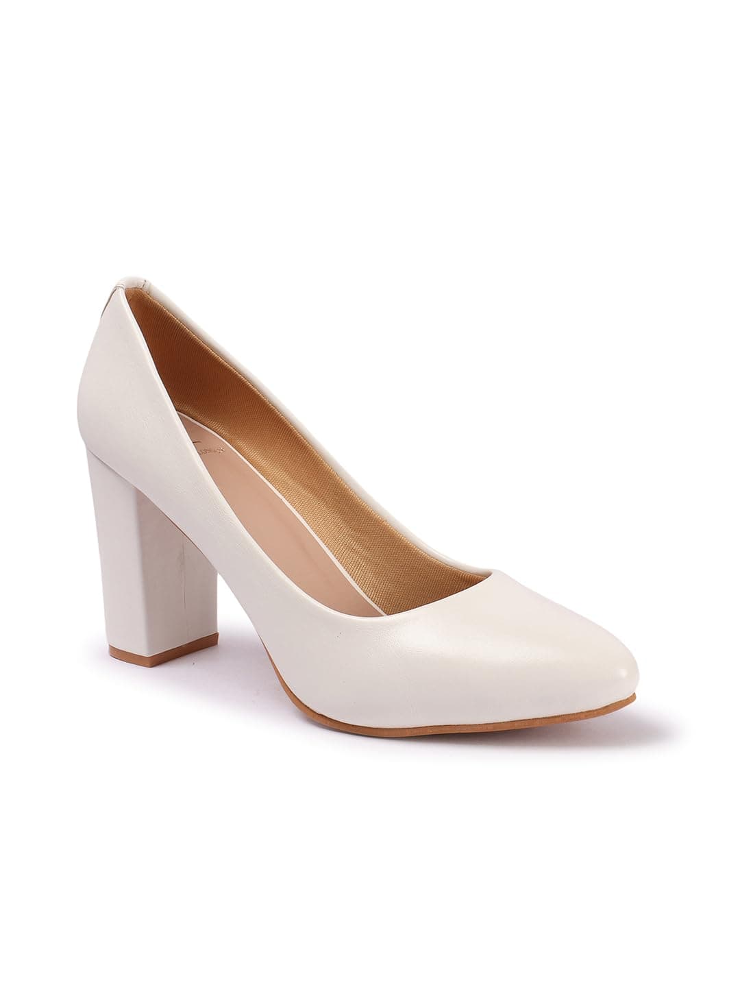 Carlton London Women White Stylish Slip-on Pump Shoes with Block Heels, Pointed Toe for Party and Formal Occasions (40)