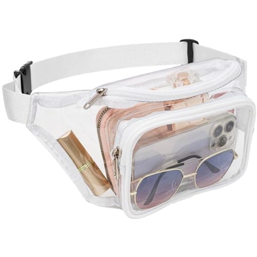 Veckle Clear Fanny Pack Stadium Approved - Adjustable Belt Bag for Women Men Fits Sport Events, Concerts, Transparent Waist Bag, White