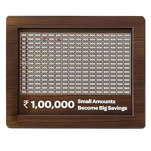 Prism Wooden Piggy Bank 100000 with Savings Chart 100000 Rupees Goal Tracker, Coin Box with Carved Design Money Collection Box for Kids and Adults Money Bank