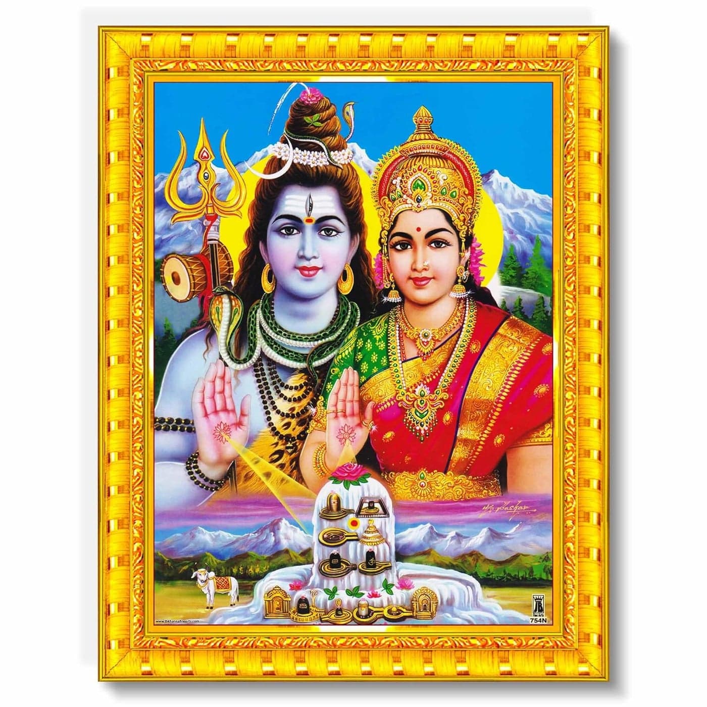 Pavan Photo Laminations Shiv Parvati Shiva Parvathi 12 Jyotirling Wall Painting Framed Home Decor WoodMatteGoldBig Size10 x 12 Inch R111M