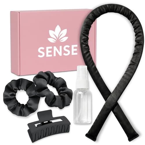 Sense Wellness Satin Heatless Curling Kit 39 Rod No Heat Overnight Curls for FrizzFree Waves Comfortable Set w 2 Scrunchies Claw Clip for All Hair Types Black