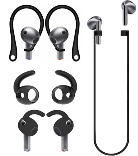 JNSA Anti-Slip Anti-Lose Set Compatible with Galaxy Buds3,Galaxy Buds3 Strap + Galaxy Buds3 Ear Hook 2 Sets (3in1),Black