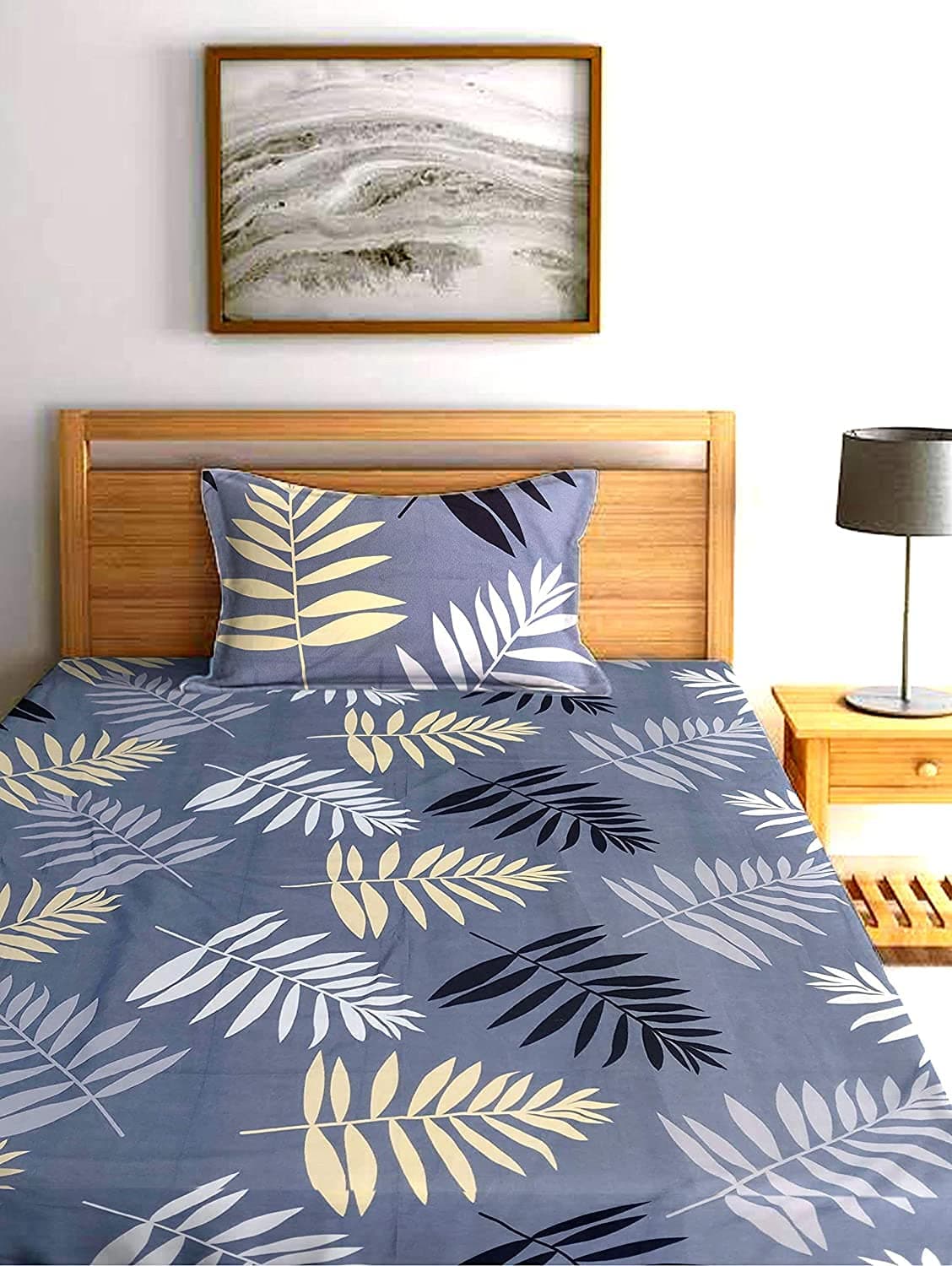 TIB 130 GSM Cotton Feel Polycotton Elastic Fitted Single Size Bedsheet with 1 Pillow Covers -130 TC | Best Suitable for Best Suitable for 36X72 inch