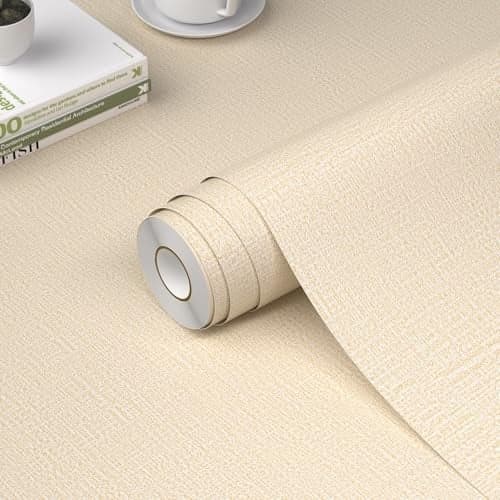 WADILE Grasscloth Peel and Stick Wallpaper 15.7in x 393.7in, Textured Contact Paper for Cabinets, Faux Linen Wall Paper Pull and Stick, Fabric Vinyl Wallpaper Self Adhesive Beige