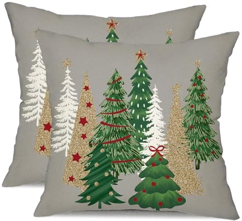 DFXSZ Christmas Pillow Covers 18x18 Inch Set of 2 Xmas Tree Decorative Grey Throw Pillows Winter Christmas Decor for Home Couch TH-50D18