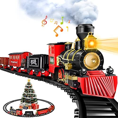 Gloween Christmas Train Sets for Under The Tree Electric Train Toy with Steam Light Sound Great for 3 4 5 6 7 8 Year Old Kids Toddler Boys Girls