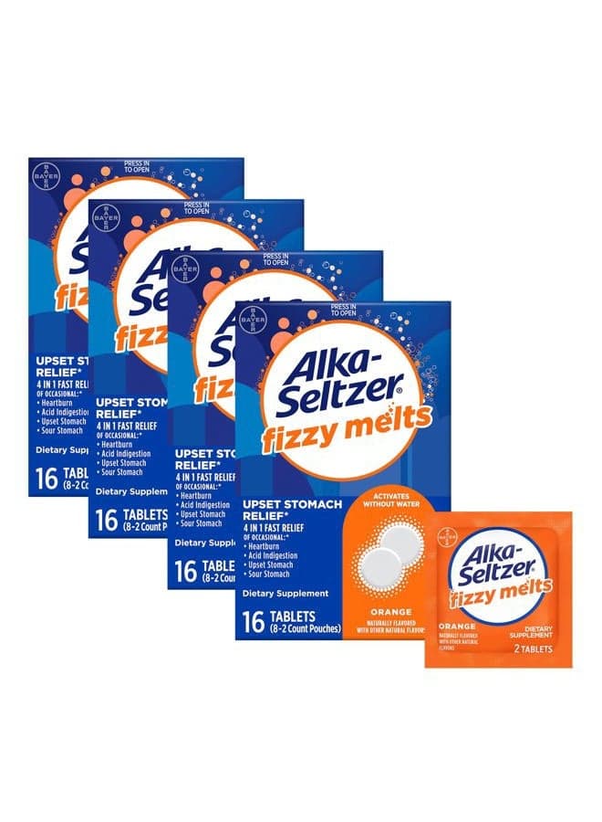Fizzy Melts, Dissolve on Tongue, No Water Needed, On-The-Go Dietary Supplement Antacid Tablets, for Relief of Occasional Heartburn and Acid Indigestion*, Orange Flavor, 64 Count
