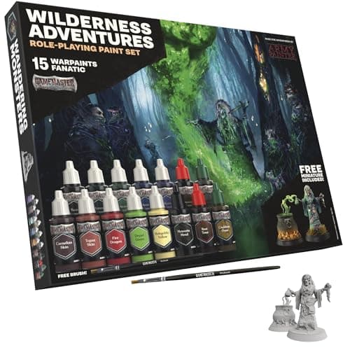 The Army Painter GameMaster: Wilderness Adventures Role-playing Paint Set, 15x18 ml Warpaints Fanatic Acrylic, 1 GameMaster Drybrush, 1 FREE Hard-plastic snap-fit Hag Miniature