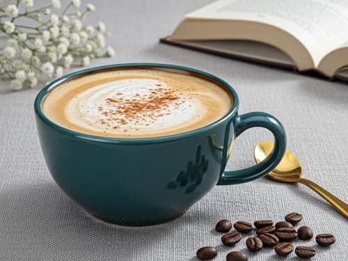 Bodhi House Ceramic Soup and Coffee Wide Large Mug with Handle - Set of 1, 350 Ml Glossy Finish | Microwave Safe | for Maggi, Cappuccino, Latte, Green Tea - Cyan