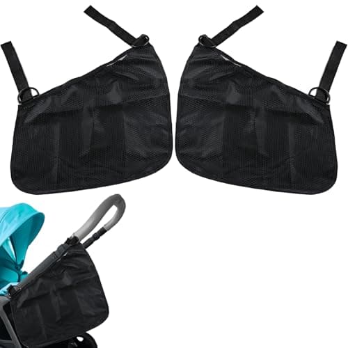 CaoXiong 2 Pack Universal Side Sling Stroller Organizer with Mesh Cargo NetAdjustable and NonSlip Stroller Storage Bags Portable Side Sling Stroller Cargo Net for Baby AccessoriesBlack