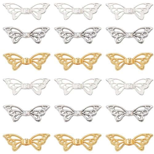 SUNNYCLUE 1 Box 150Pcs 3 Colors Metal Butterfly Bead Bulk Wing Spacer Beads Alloy Antique Golden Silver Tibetan Hollow Butterflies Wings Loose Beads for Jewelry Making Bracelet DIY Crafts Accessories
