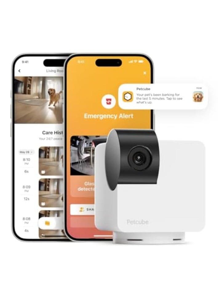 Cam 360 | AI-Powered Smart HD Pet Camera , 350° Pan, 55° Tilt, 105° View, 2-way Audio - See, Talk w/ Pet from Anywhere, Night Vison, Easy Set-up, Alexa, Android & iOS Compatible - White