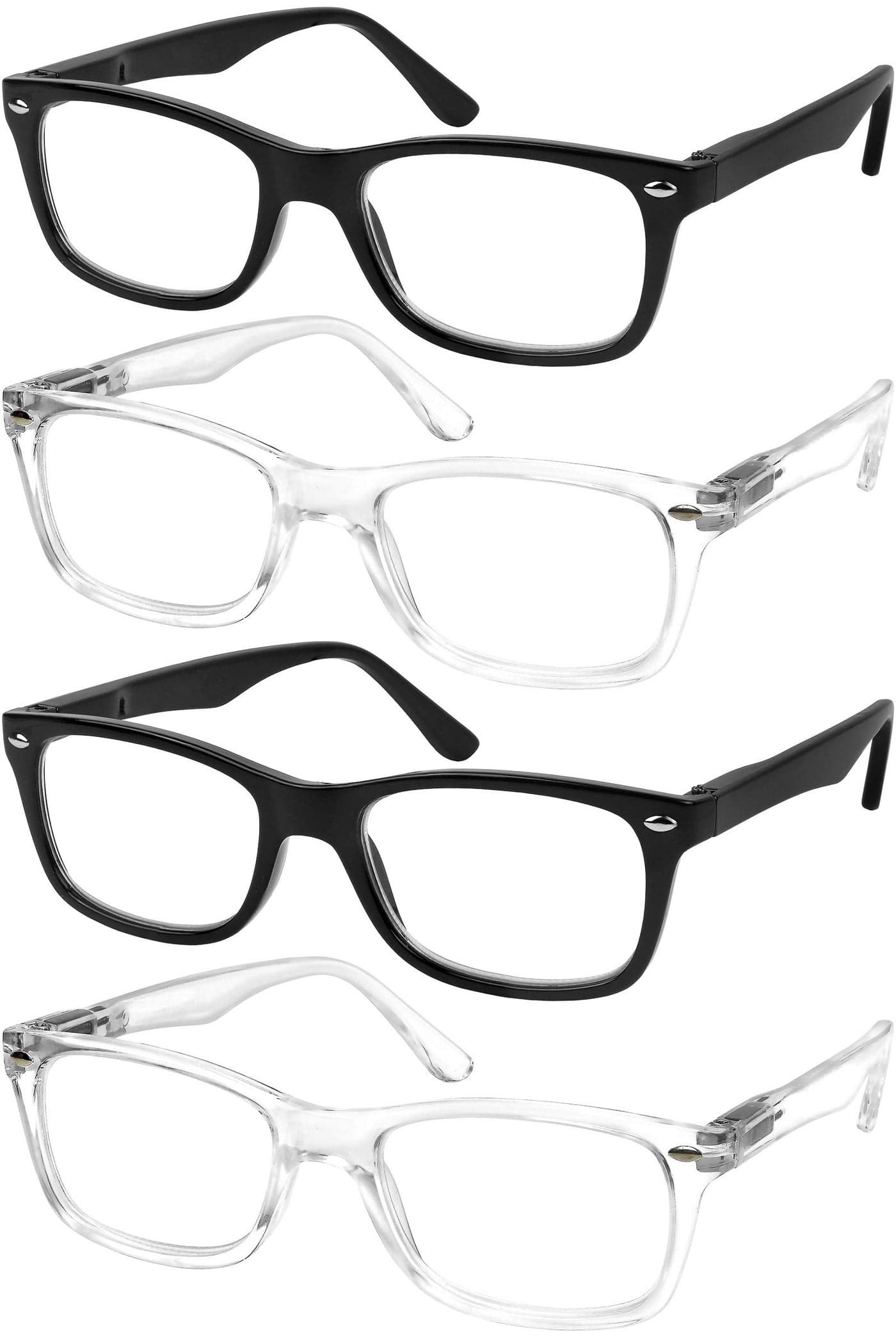 Success Eyewear Reading Glasses Set of 4 Quality Readers Spring Hinge Glasses for Reading for Men and Women Set of 2 Black and 2 Transparent 1.5