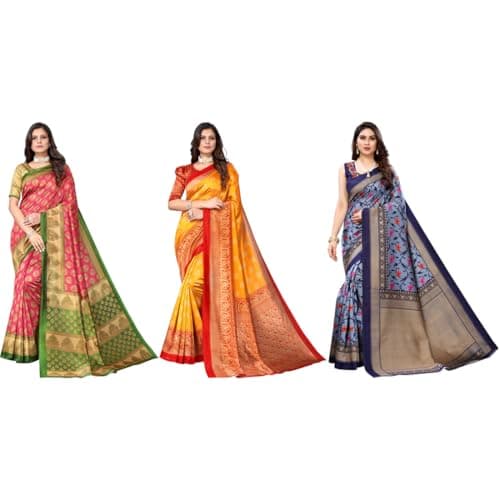 Yashika Women's Combo Art Silk Printed Saree With Unstitched Blouse Piece |saree for Women | saree combo | New Sari | Latest Saree_C_50_ALIFA_PNK_MINLI_MSTRD_SWATI_NVY