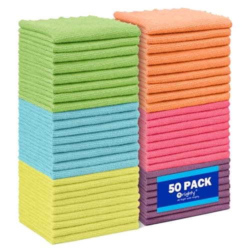 Orighty Microfiber Cleaning Cloth, 50 Pack Highly Absorbent Cleaning Supplies, Lint Free Kitchen Towels Cleaning Rags, Microfiber Towels for Cars, House, Window, 12x11 inch