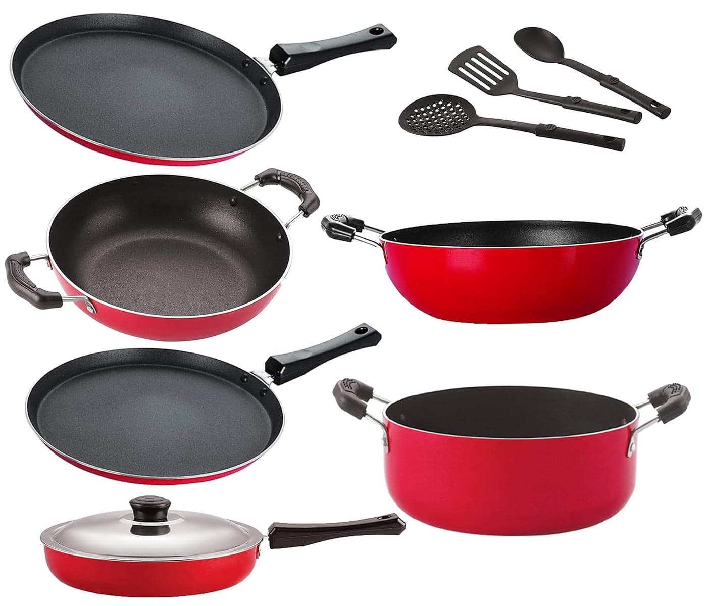 Nirlon Non Stick Aluminium Odor Free Chemical Free Kitchenware Combo Gift Set of 9 Pieces {FT13_FT12_KD12_KD14_Cass20_FP12_3SPN }