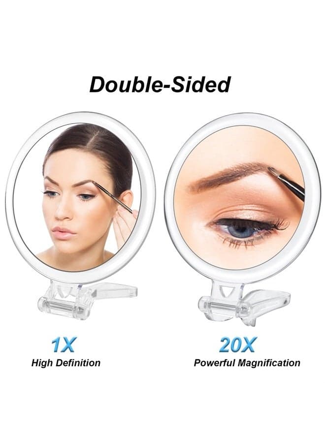 Travel Handheld Makeup Mirror 2-Sided with 1X 20X Magnification & Adjustable Handle/Stand, Portable, Small, Girl Women Mother's Gift