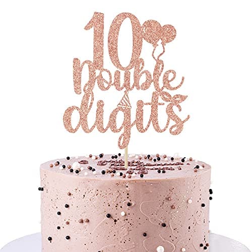 Festiko®10 Double Digits Cake Topper, Happy 10th Birthday, 10th Birthday Decorations Rose Gold Glitter