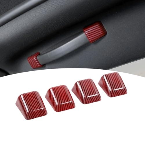 PDKLIN for Challenger Roof Handle Trim Cover Fit for Dodge Challenger 20102023 Red Carbon Fiber Interior Accessories 4pcs