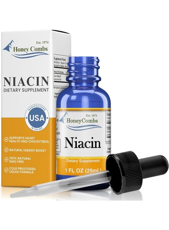 HoneyCombs Vitamin B3-Niacin 80mg Niacin Equivalent Drops – Vitamin B Liquid Niacin Drops – Alcohol-Free, Non-GMO Niacin Supplement 1oz