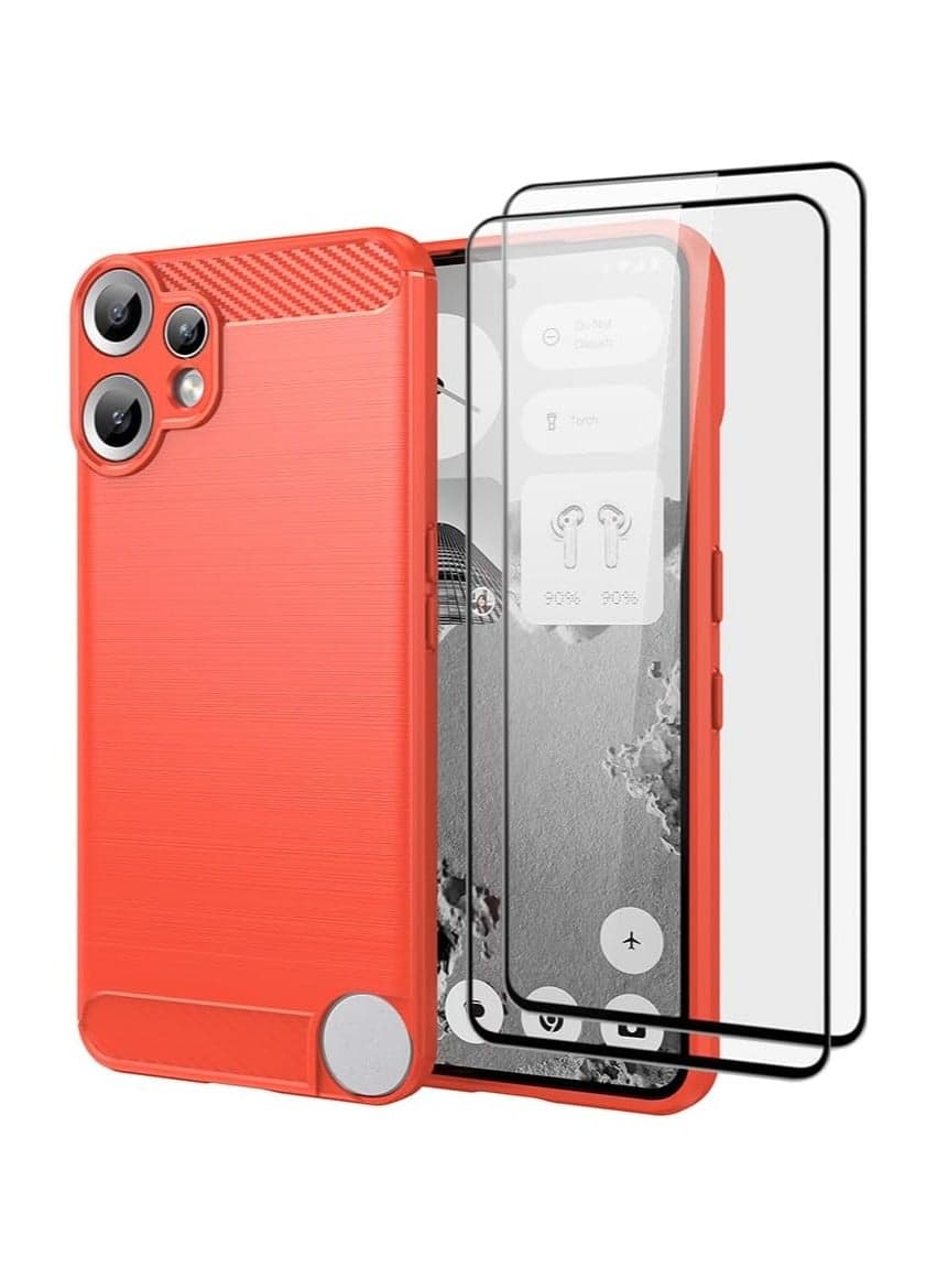 Compatible with Nothing CMF Phone 2 Pro 【Scratch-resistant】Brushed texture design Soft TPU protective case Includes 【2-piece set】 screen protectors(RED)
