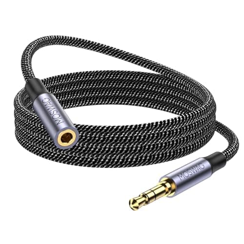 MOSWAG 3.5mm Extension Cable 16.4FT/5M Audio Male to Female Stereo Extension Adapter Nylon Braided Cord Compatible for Home/Car Stereos Smartphones Headphones Tablets Media Players and More