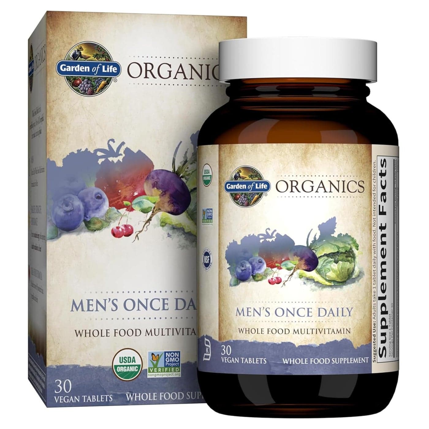 Garden of Life Once Daily Whole Food Multivitamin for Men Organic Mens Vitamins Minerals Vitamin C Zinc Vegan for Health WellBeing 30 Tablets