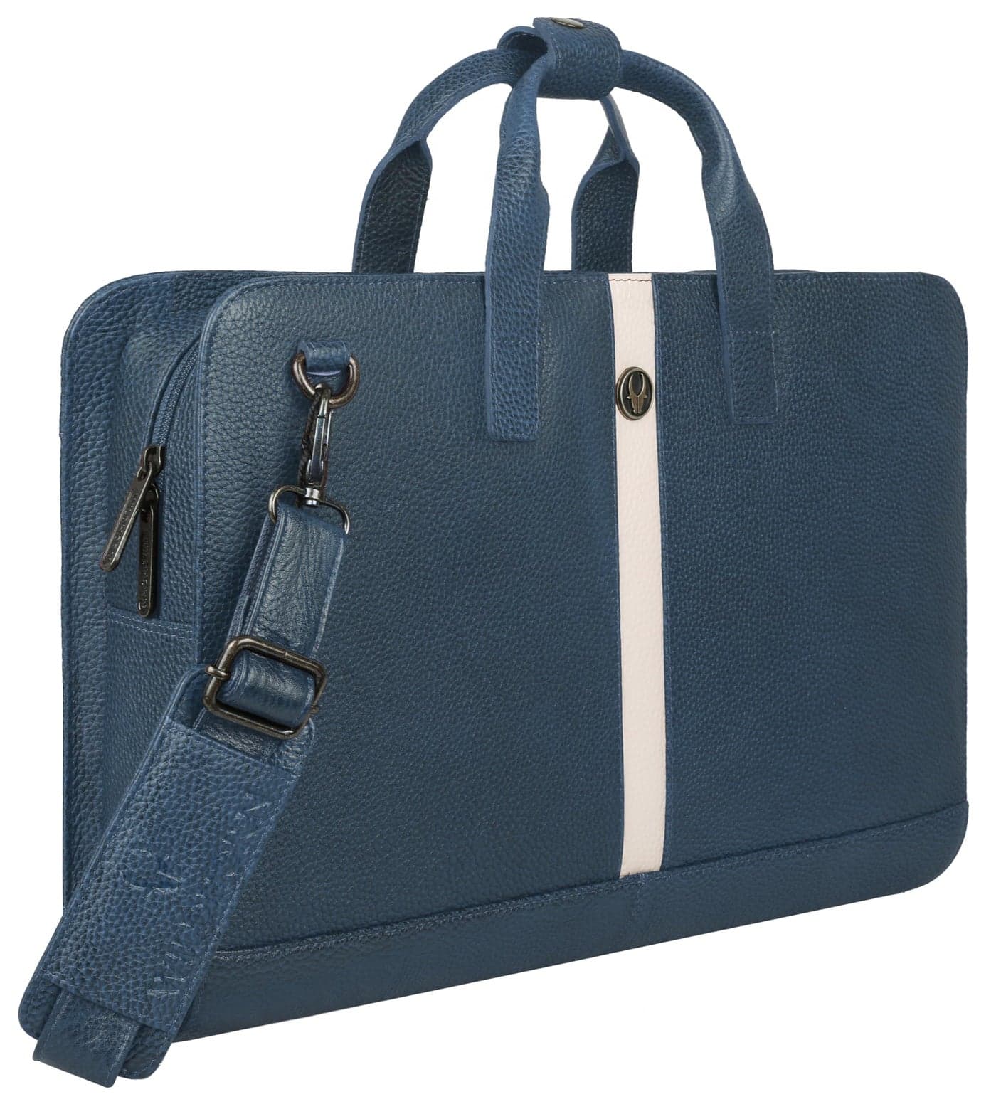 WildHorn Genuine Leather Office Bag for Men with Adjustable Strap, Multiple Compartments and a Sleek Professional Design – Durable and Stylish with a 1-Year Warranty (Blue)