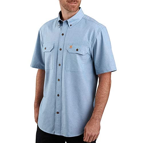 Carhartt Mens Original Fit Short Sleeve Work Utility Button Down Shirt, Blue Chambray, X-Large US