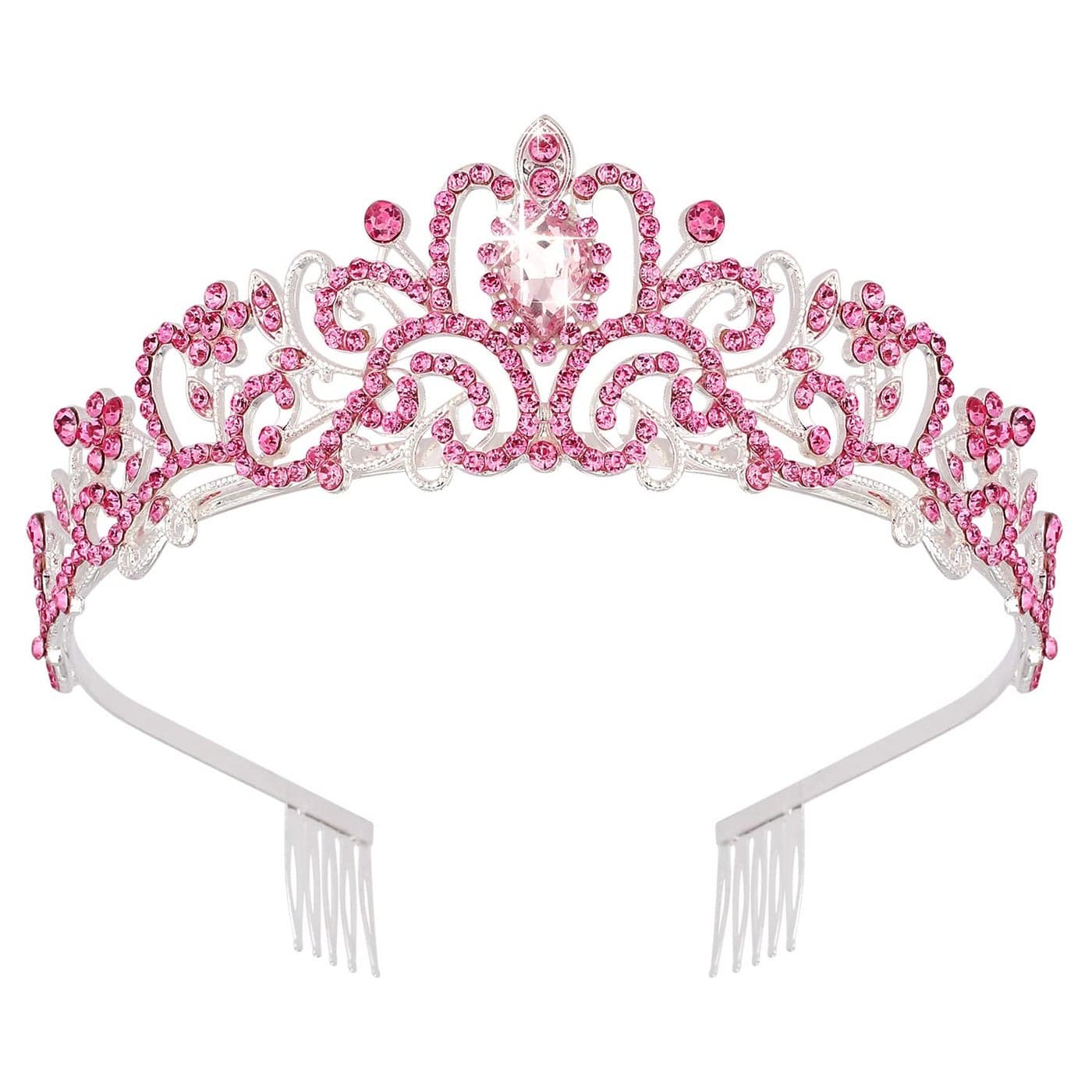 Didder Silver Tiaras and Crowns for Women Pink Crystal Tiara Crowns For Women Girls Elegant Crown with Combs Princess Crown Tiara Birthday Crowns for Women Bridal Wedding Prom Birthday Party