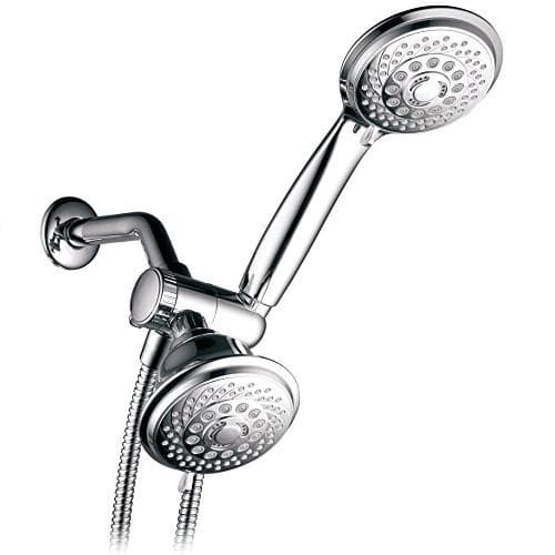 Hotel Spa 4-Inch Twin Shower Head Combo, Chrome, 30-Setting Shower Heads, 6-Foot Stainless Steel Hose, Ultra-Luxury, Showerspa