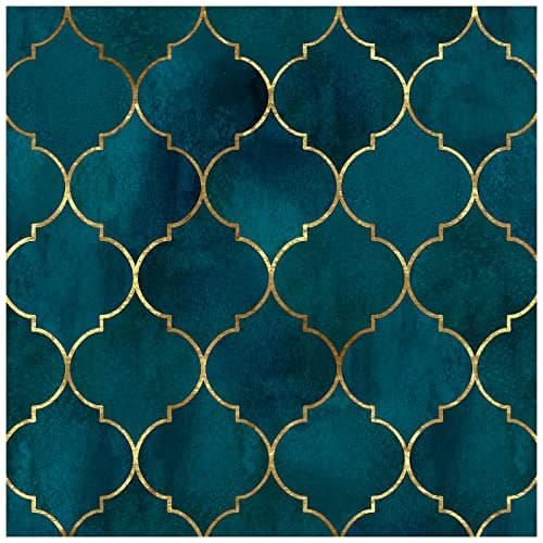HAOKHOME Peel and Stick Wallpaper Geometric Graphic Trellis Emerald/Sapphire Blue/Bronze Removable Contact Paper for Home Bathroom Decorations 17.7in x 9.8ft