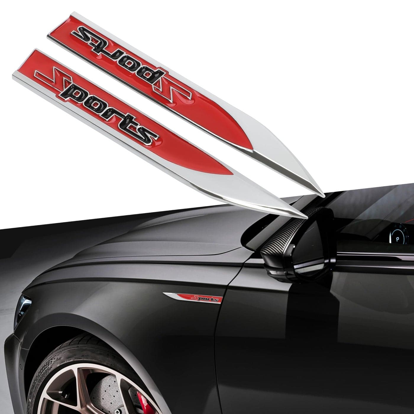 TOMALL 2Pcs 3D Metal Sports Logo Emblem Badge for Car Side Fender Emblem Decals Rear Trunk Badge Sticker Sport Decal for All Truck SUV Pickup Models Racing Sports Decoration for Car Accessories Red