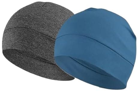 PAROPKAR 100% Cotton Lycra Skull Caps Lightweight Beanie Sleep Hats Breathable Helmet Liner Cap Cycling Hat Cap for Men and Women (Turquoise Blue Dark Grey)
