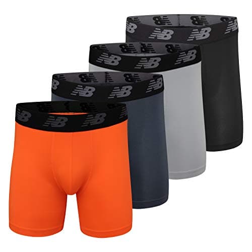 New Balance Men's Performance 5" No Fly Boxer Brief, 4-Pack, Small, Black/Dynomite/Steel/Orca