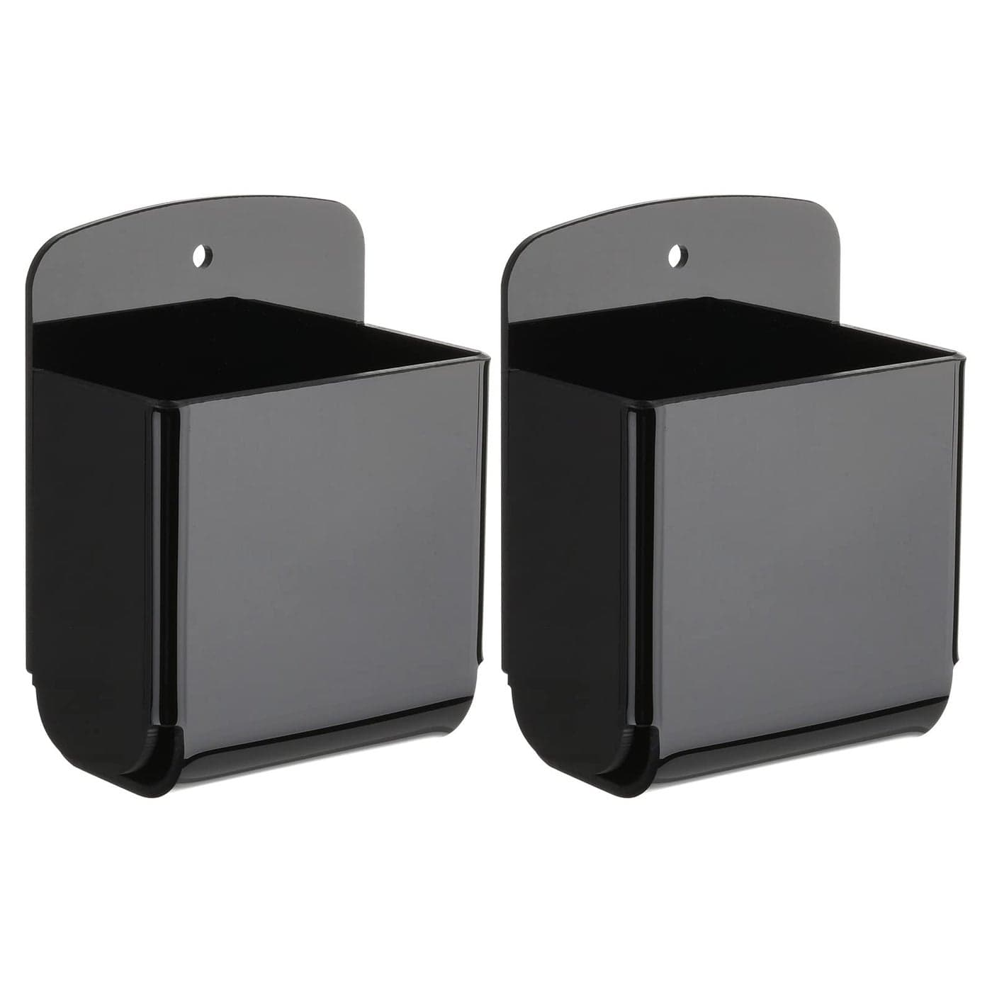 Cosmos Pack of 2 Acrylic Remote Control Holder Adhesive Wall Mount Phone Holder Wall Mount Organizer Media Storage Box Phone Charging Storage Box for Home Office Living Room Bedroom Solid Black