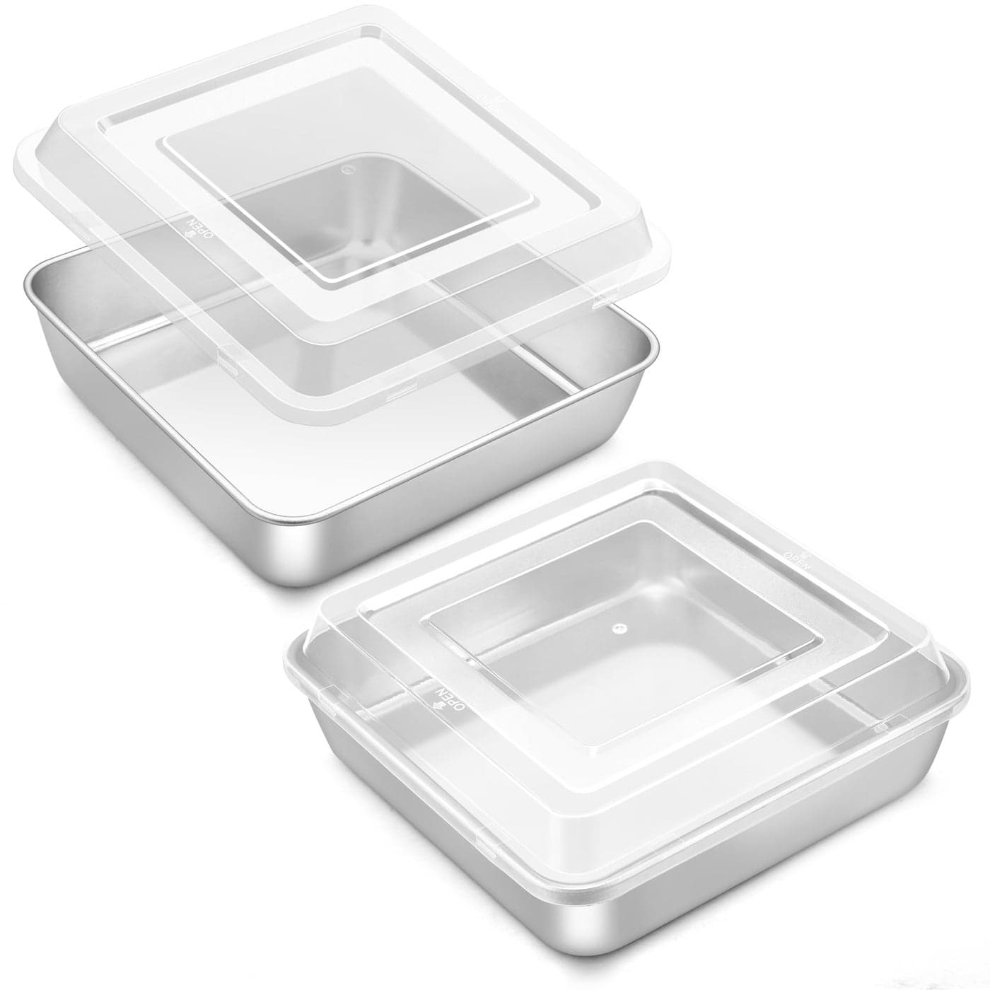 Onader 9x9 Inch Baking Pan with Lid Set Stainless Steel Square Cake Brownie Pan 4 Pieces 2 Pan 2Lids