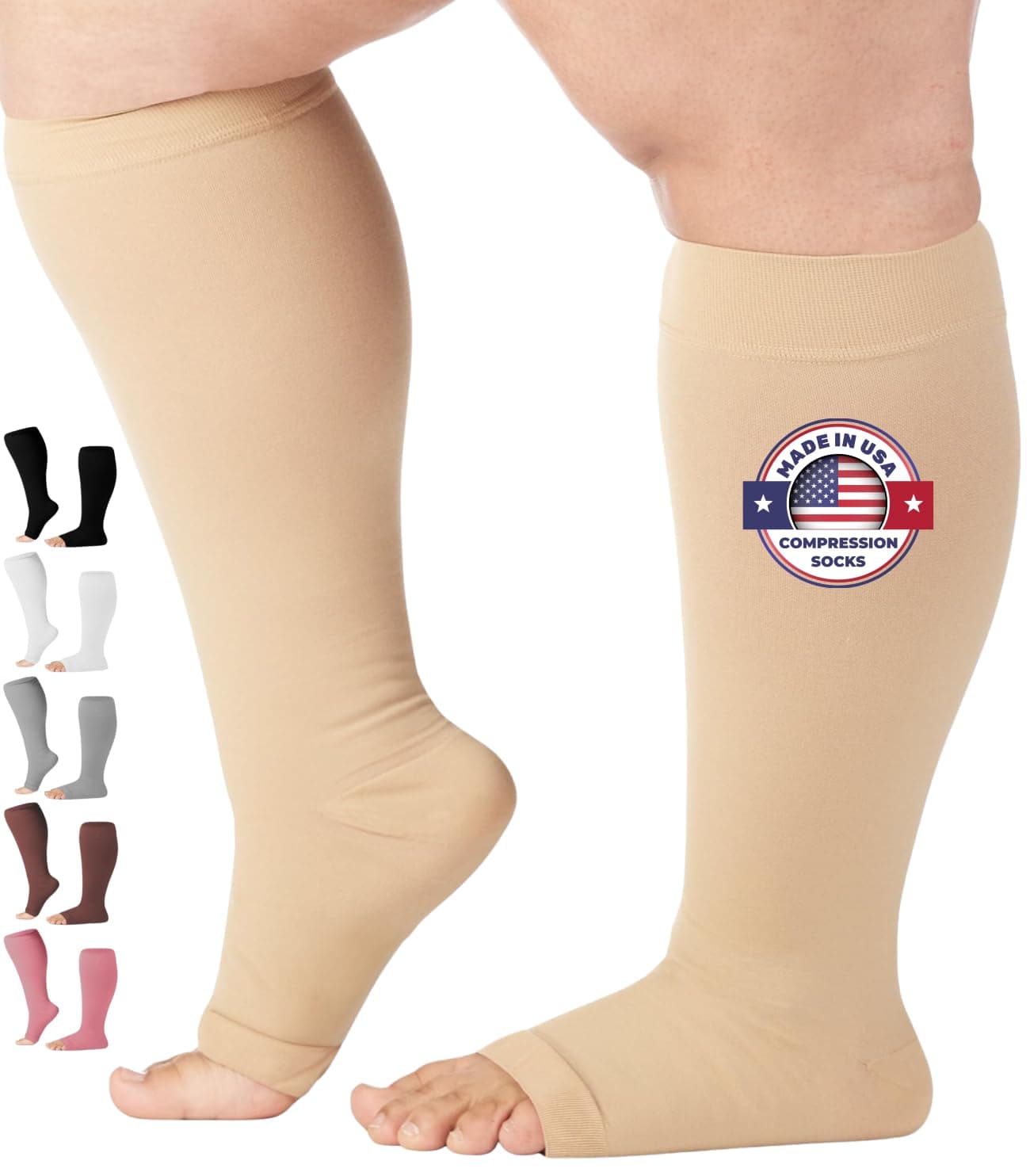 Mojo Compression Socks for Women and Men 20-30 mmHg - Knee High Toeless Compression Support Socks for Circulation during Travel, Flights, Nursing - Beige, X-Large - AB211