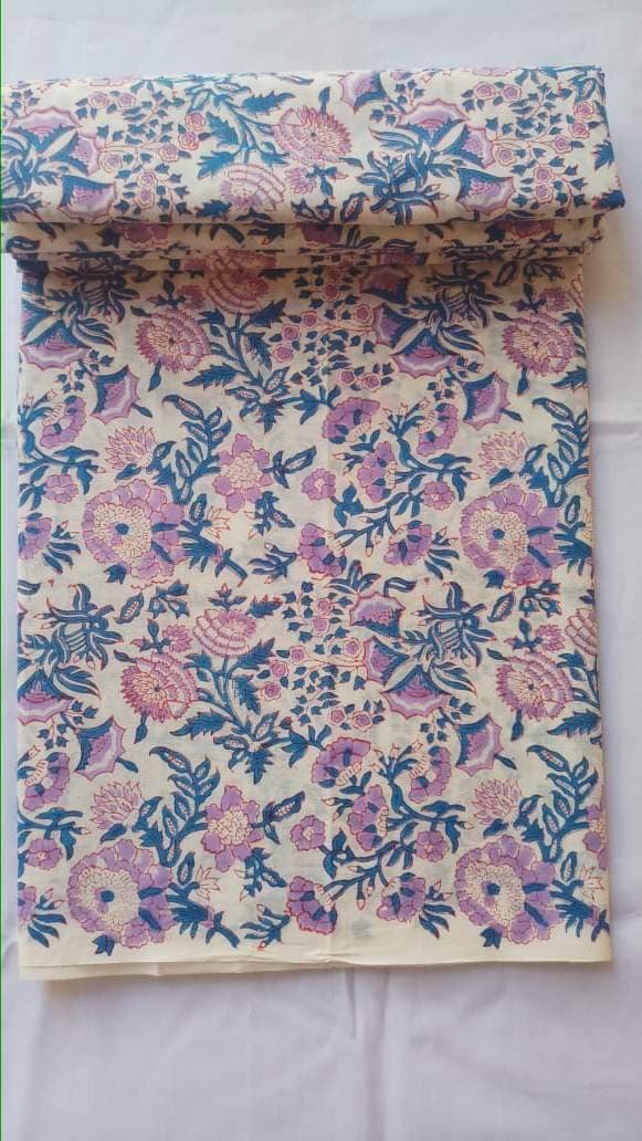 Fashionmart Floral Printed Cotton Cloth Block Print Floral Print Fabric Running Jaipuri Hand Block Printed Women Dress Material Kurtis Natural 44 Inches Width 25 Meter