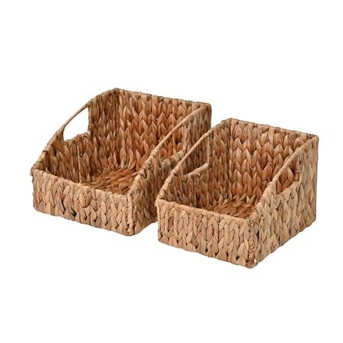 happimess BSK1007A-2SET Havanah Southwestern Hand-Woven Hyacinth Slanted Nesting Wicker Baskets with Handles, Seagrass Container for Decoration in Living Room, Bedroom, Closet, Natural (Set of 2)
