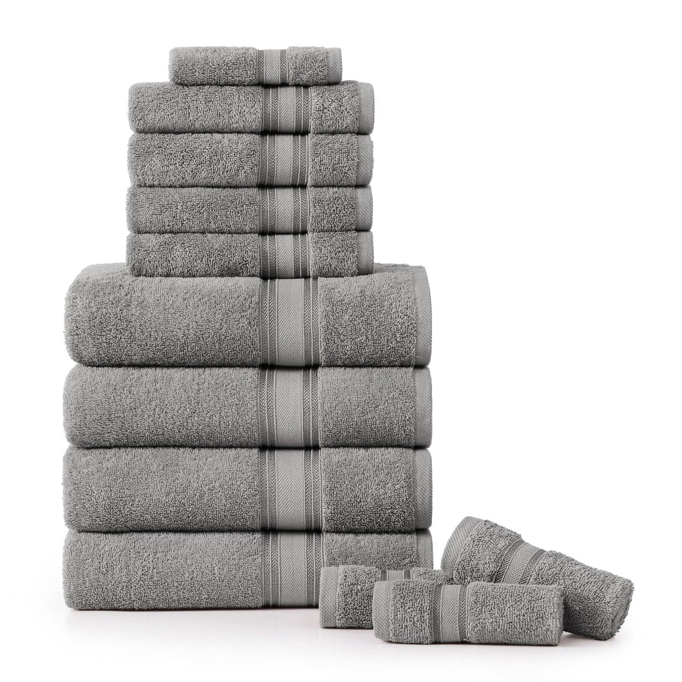 LANE LINEN Luxury Bath Towels Set 12 Piece 4 Bath Towels 4 Hand Towels 4 Washcloths 100 Cotton Zero Twist Super Soft Extra Absorbent Space Grey