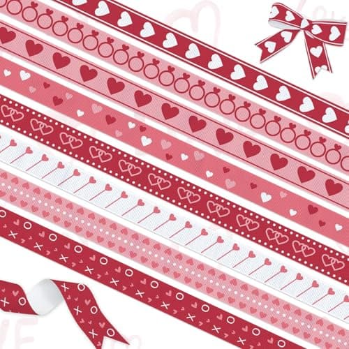 8 Rolls Valentines Day Ribbon Set 38 x 3 Yards Each Heart Ring Pattern Grosgrain Ribbons for Wedding Gift Wrapping DIY Crafts