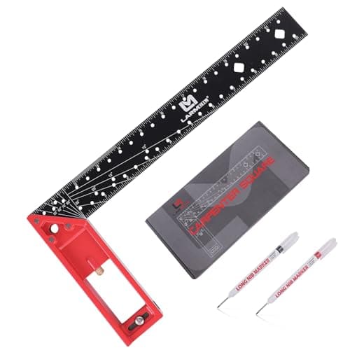 LARMEIL 12 Inch Framing Carpenter Square Woodworking Square Ruler Try Square Tool L Square Ruler Layout Tool Right Angle Ruler with Retractable Ledge and Scribe Mark Pin