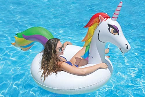 Poolmaster Unicorn Inflatable Swimming Pool Party Float 48 Inch WhiteRainbow