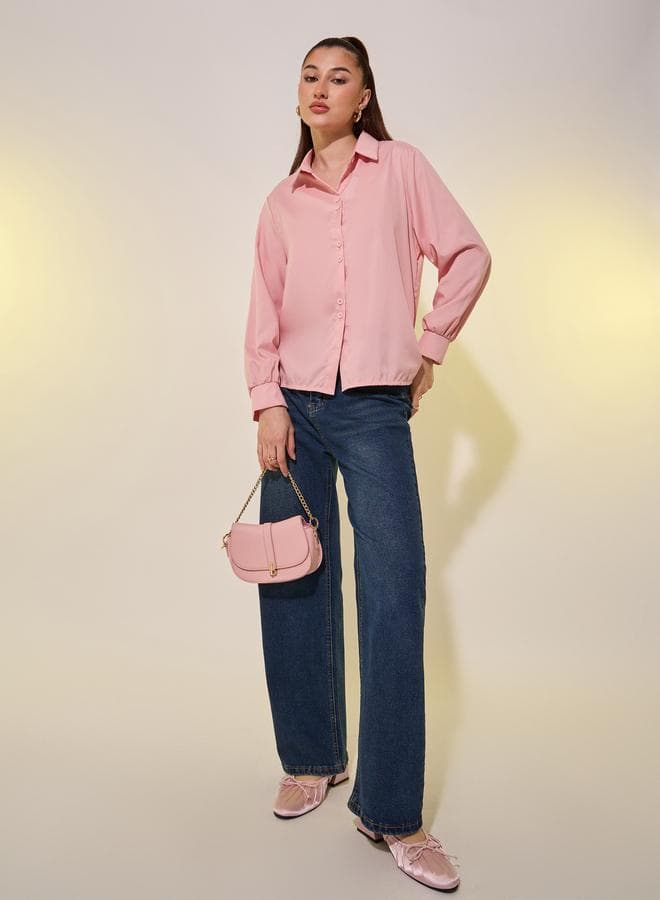 Women Pink Solid Long Sleeve Oversized Shirt