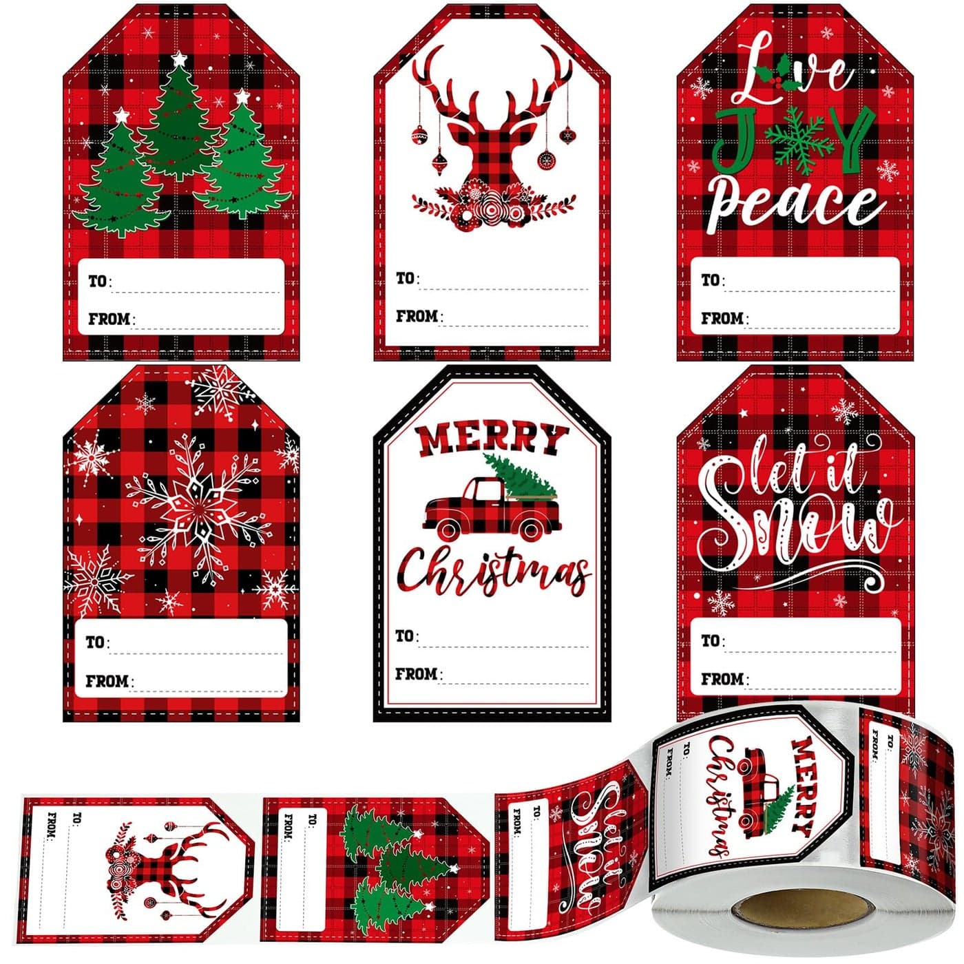 480 Pcs Christmas Gift Tag Stickers Self Adhesive Christmas Name Labels Buffalo Plaid Present Stickers Labels Xmas to and from Tag for Holiday Present Box Gift Wrapping SuppliesClassic Pattern
