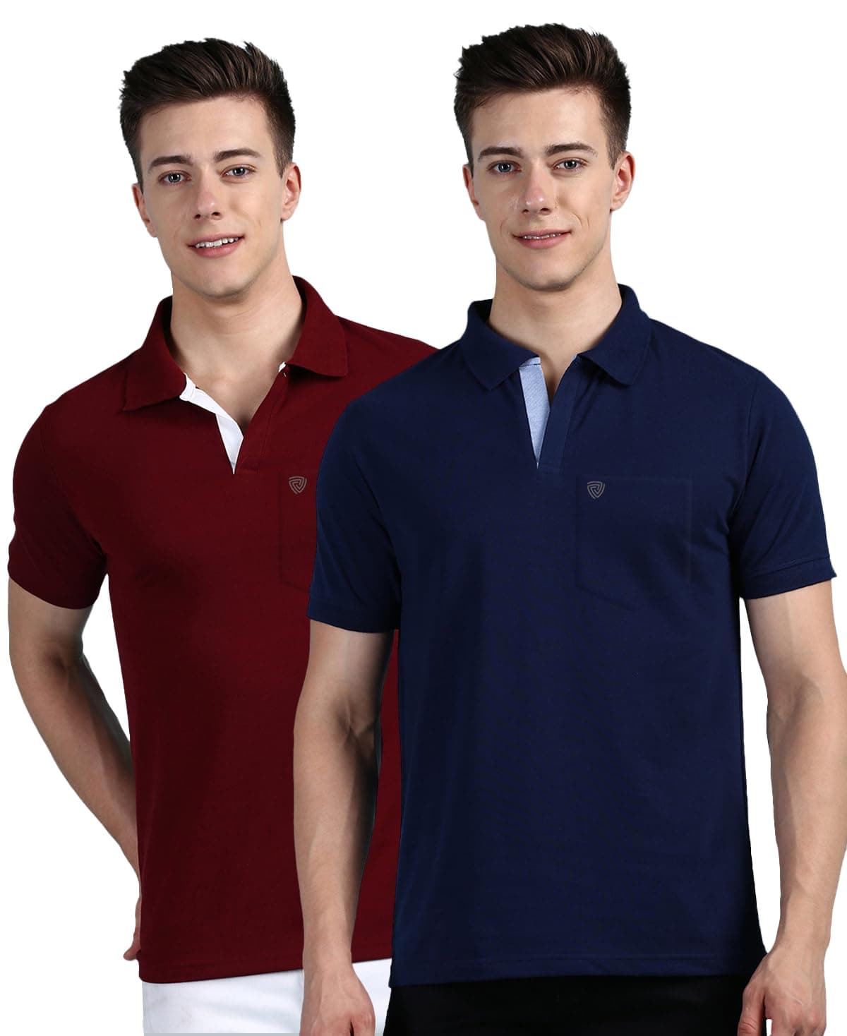 Lux Cozi Men's Regular Fit Polo Neck Half Sleeve Solid Casual T-Shirt with Chest Pocket for Casual Wear_COZI_2122_INKBU_MRN_2XL_2PC