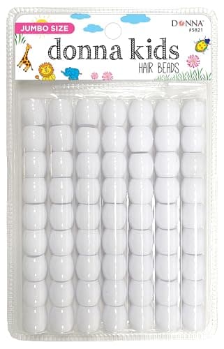 Donna Kids Jumbo Pony Beads 15mm White Large Hair Beads for Braids Ponytails Styling Durable Soft Rubber Feel for Kids DIY Hair Accessories Bracelet Craft Use 1 Pack