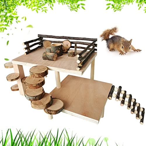 VolksRose Wooden Hamster Playground Platform Hamster Climbing Toy Natural Living Climb System Small Animals Activity Set with Ladder Food Bowl Ramp Bridge for Mouse Gerbil Rat Chinchilla