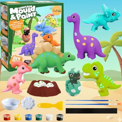 Toy Imagine DIY Dinosaur Mould & Paint Creative Activity Set for Kids | Plaster Figurine Painting Craft Kit with Colours, Palette & Molds | Educational Art & Craft Gift for Boys & Girls 6–12 Years